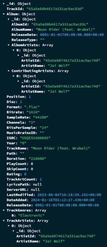 A Track object from Melon’s MongoDB databse