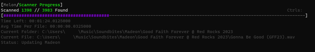 A screenshot of Melon’s scanner progress view