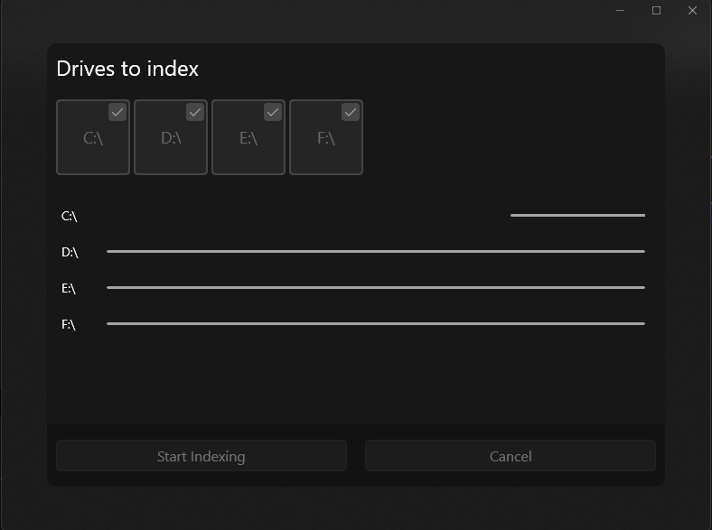 A screenshot of the momentum WASDK application’s indexing screen